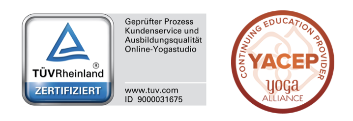 TÜV Rheinland und Yoga Alliance Zertifikate für unsere hochwertige Online-Yoga-Plattform und Ausbildung.